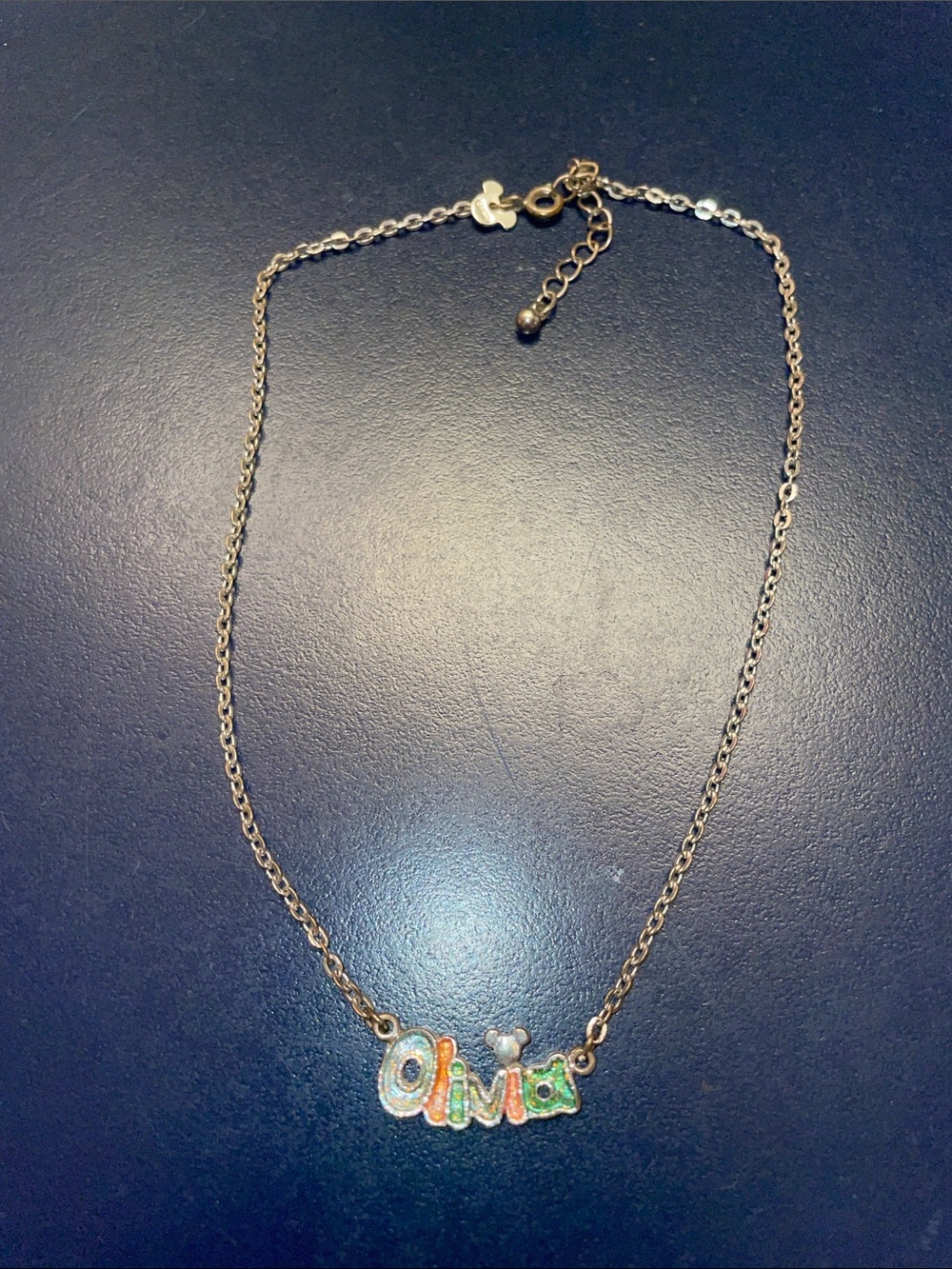 Cute Disney Name " Olivia " Necklace Silver Tone, 16 inches